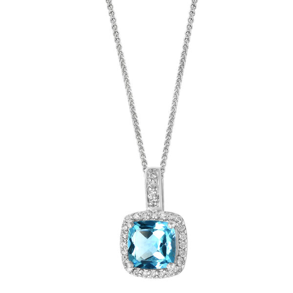Pendentif diamant et topaze bleue suisse en or blanc