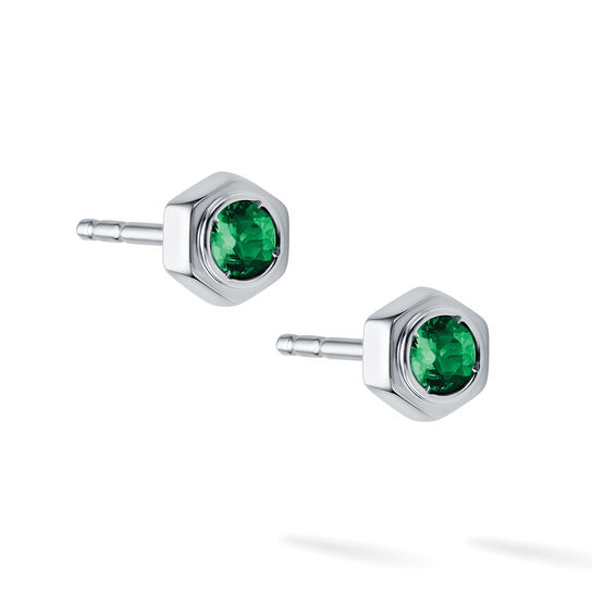Emerald and Silver Stud Earrings image number 2