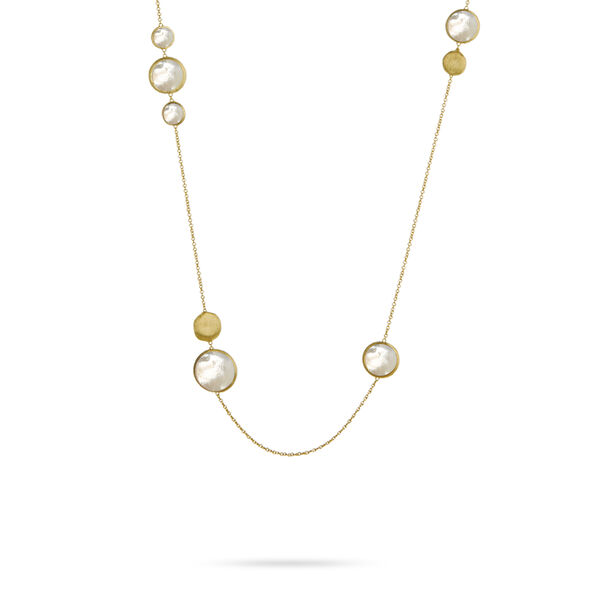 Jaipur Color Yellow Gold White Mother of Pearl Long Necklace
