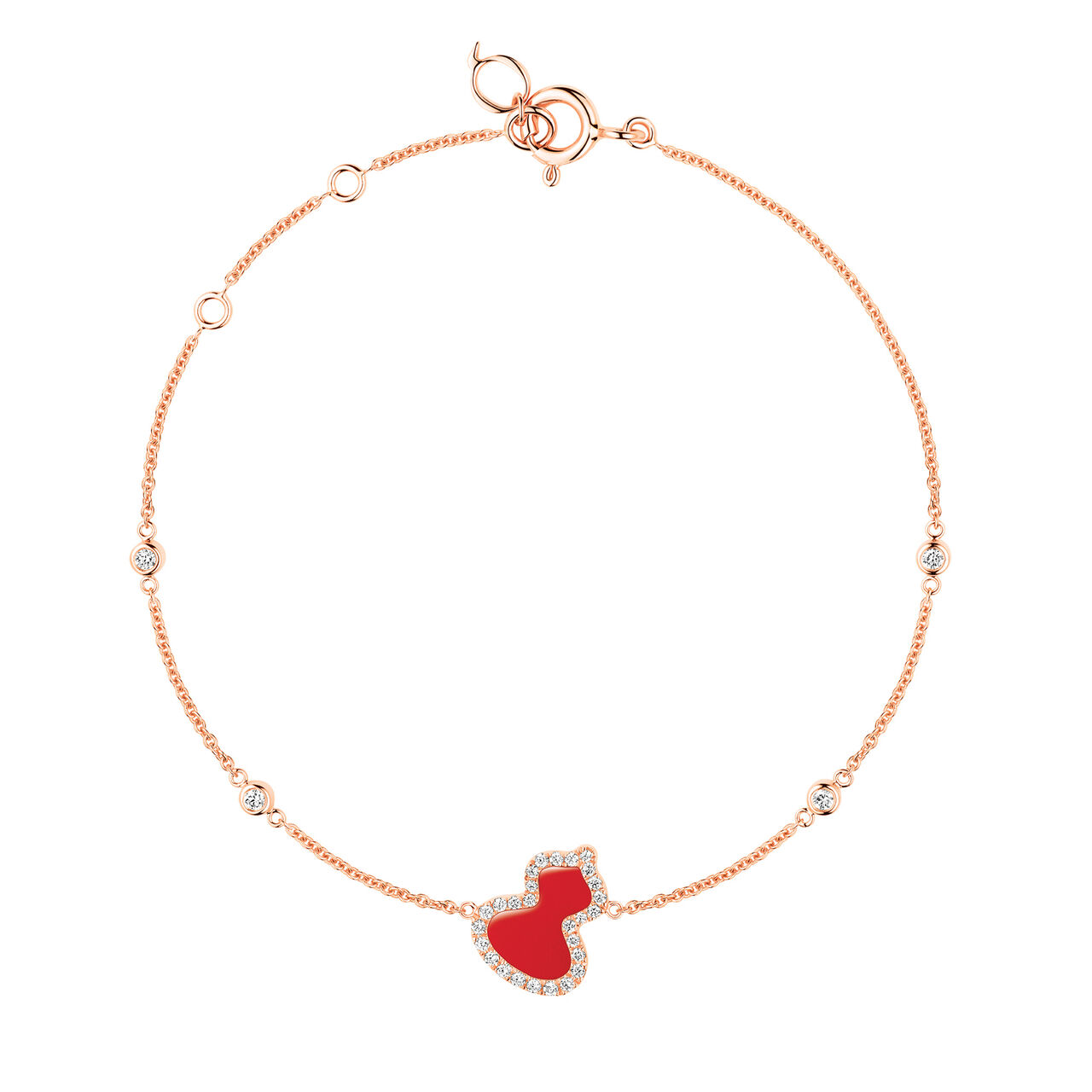 Qeelin Petite Wulu Rose Gold Bracelet with Diamonds and Red Agate WUBR0016DRGDRA2 Front image number 0