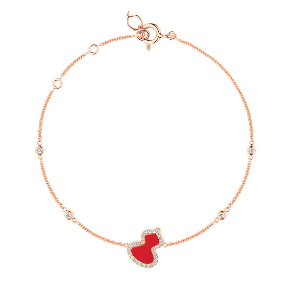 Wulu Petite Rose Gold, Red Agate and Diamond Pavé Bracelet