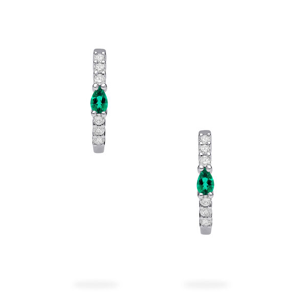 Boucles d'oreilles anneaux en or blanc avec &eacute;meraudes et diamants