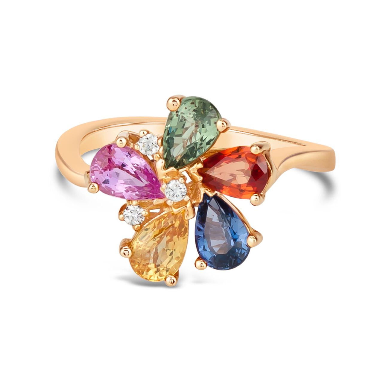 Bague en or rose avec pierres mélangées et diamants en forme de fleur image number 0