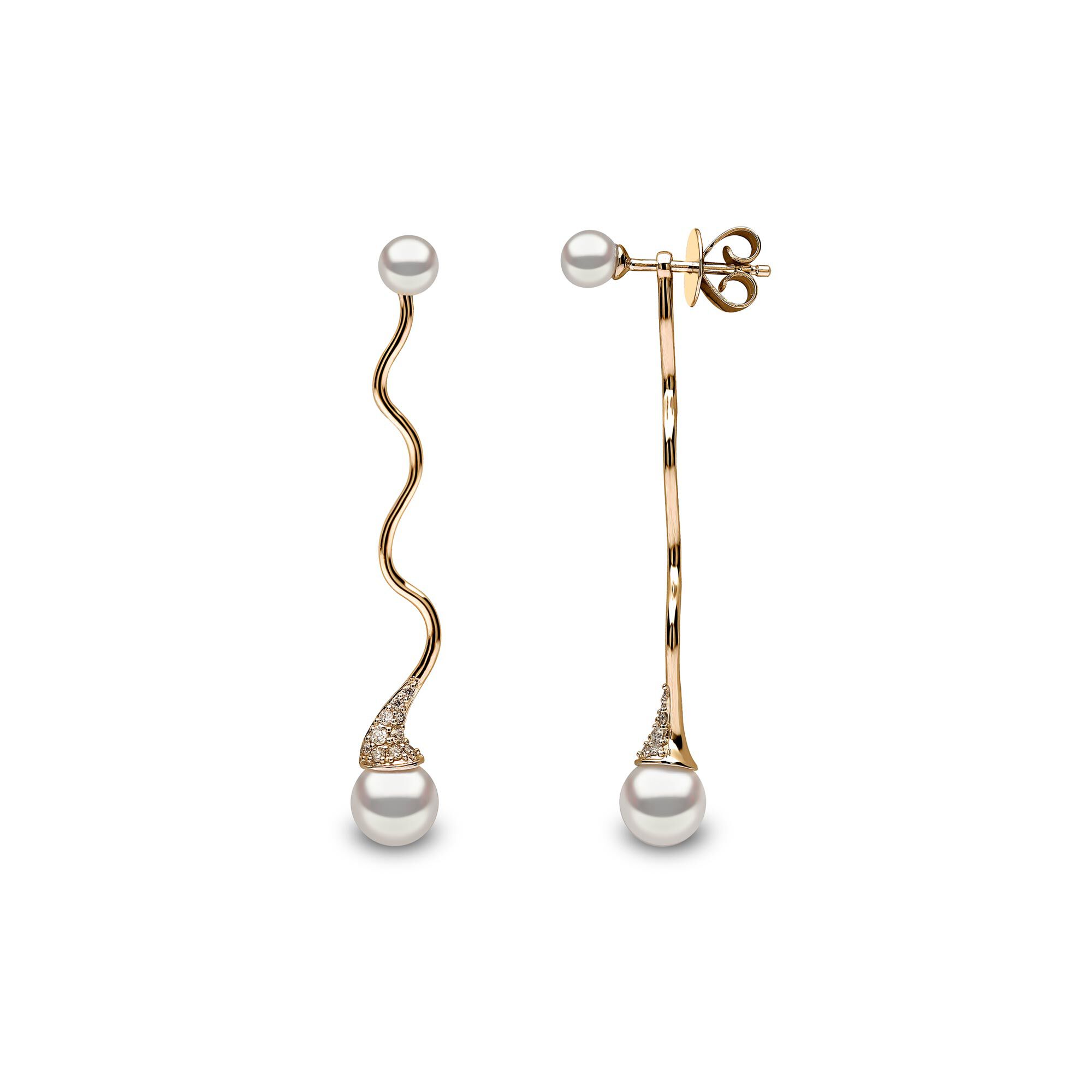 Sleek Yellow Gold Pearl and Diamond Earrings Yoko London