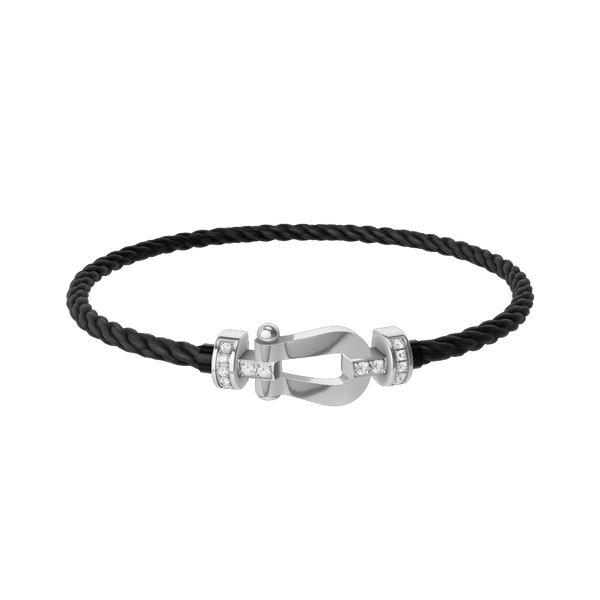 Bracelet cable Force 10 en or blanc avec pavé de diamants, modèle moyen