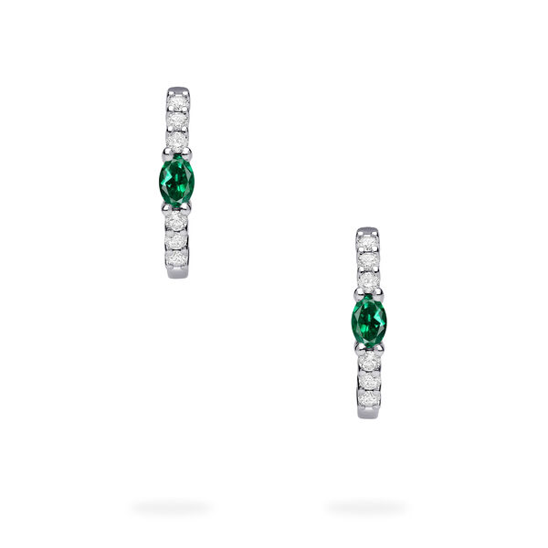 White Gold Emerald and Diamond Hoop Earrings