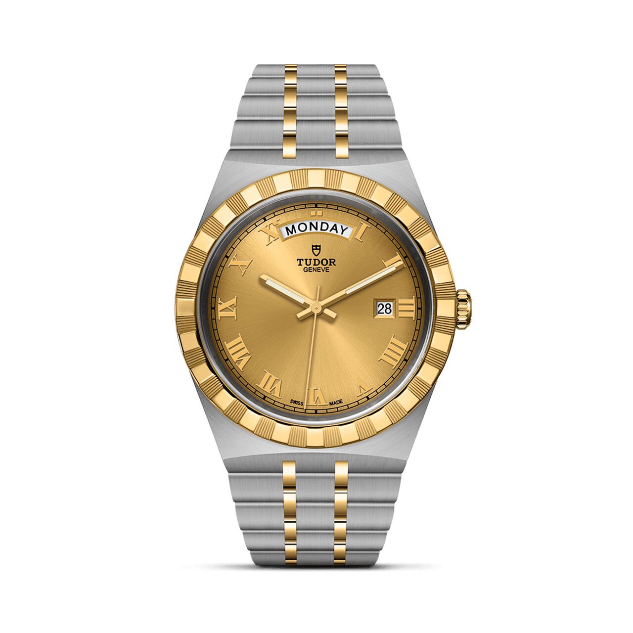 tudor royal 41 mm steel case yellow gold bezel champagne steel and gold bracelet m28603 0004 image number 0
