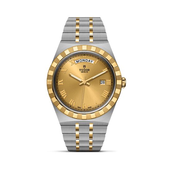 tudor royal 41 mm steel case yellow gold bezel champagne steel and gold bracelet m28603 0004 image number 0