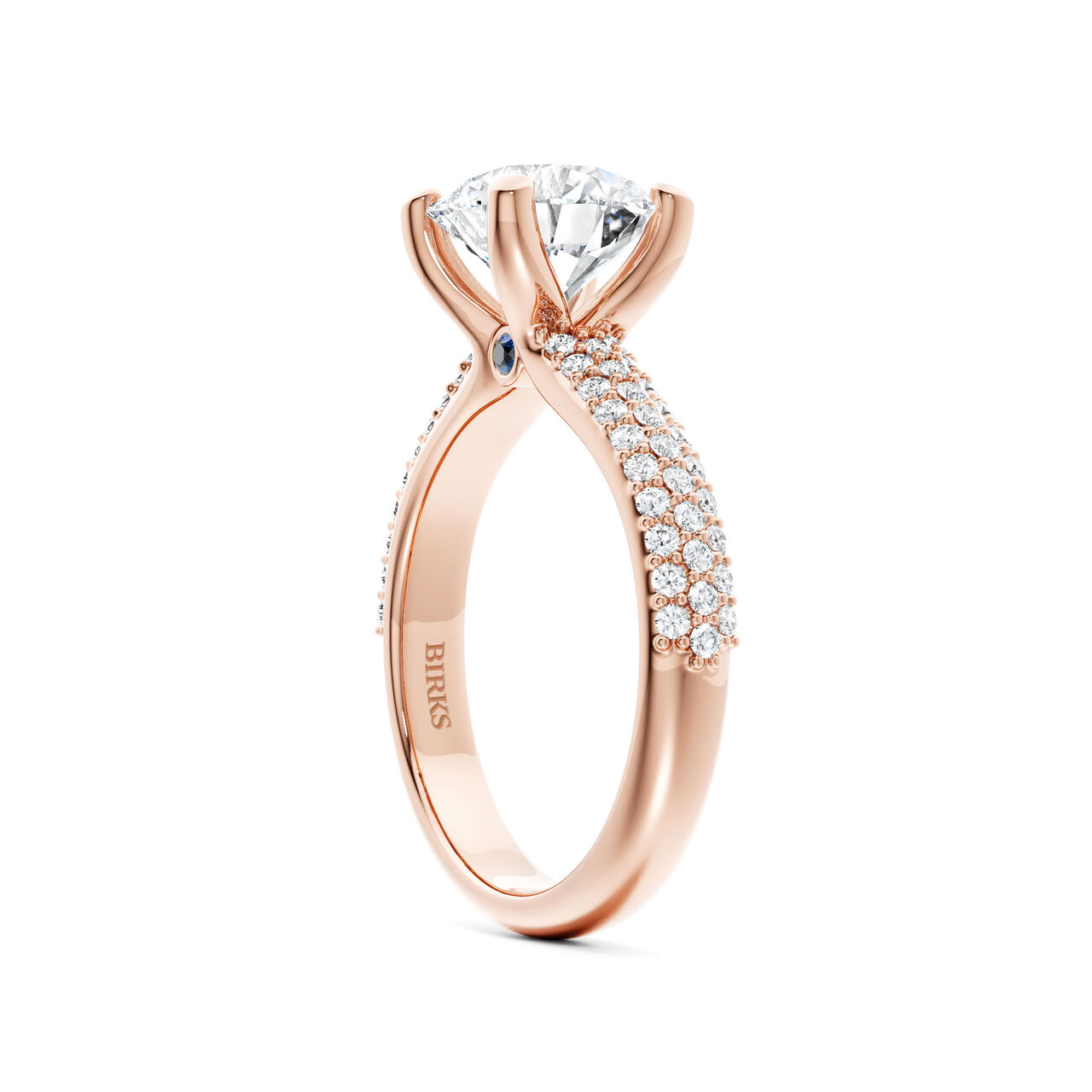 Birks Blue Bague de fian&ccedil;ailles solitaire pav&eacute;e en or rose image number 1