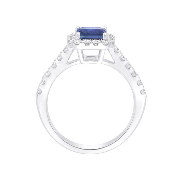 Blue Sapphire and Diamond Halo Ring