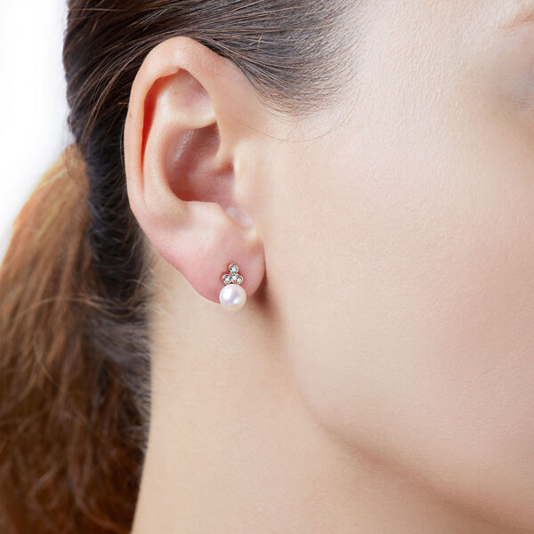Sleek Rose Gold Pearl and Diamond Earrings