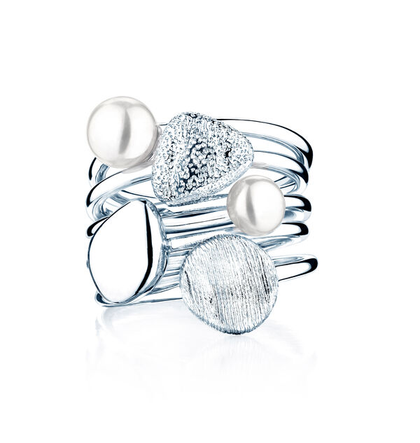 Silver and Pearl Stackable 5-Ring Set