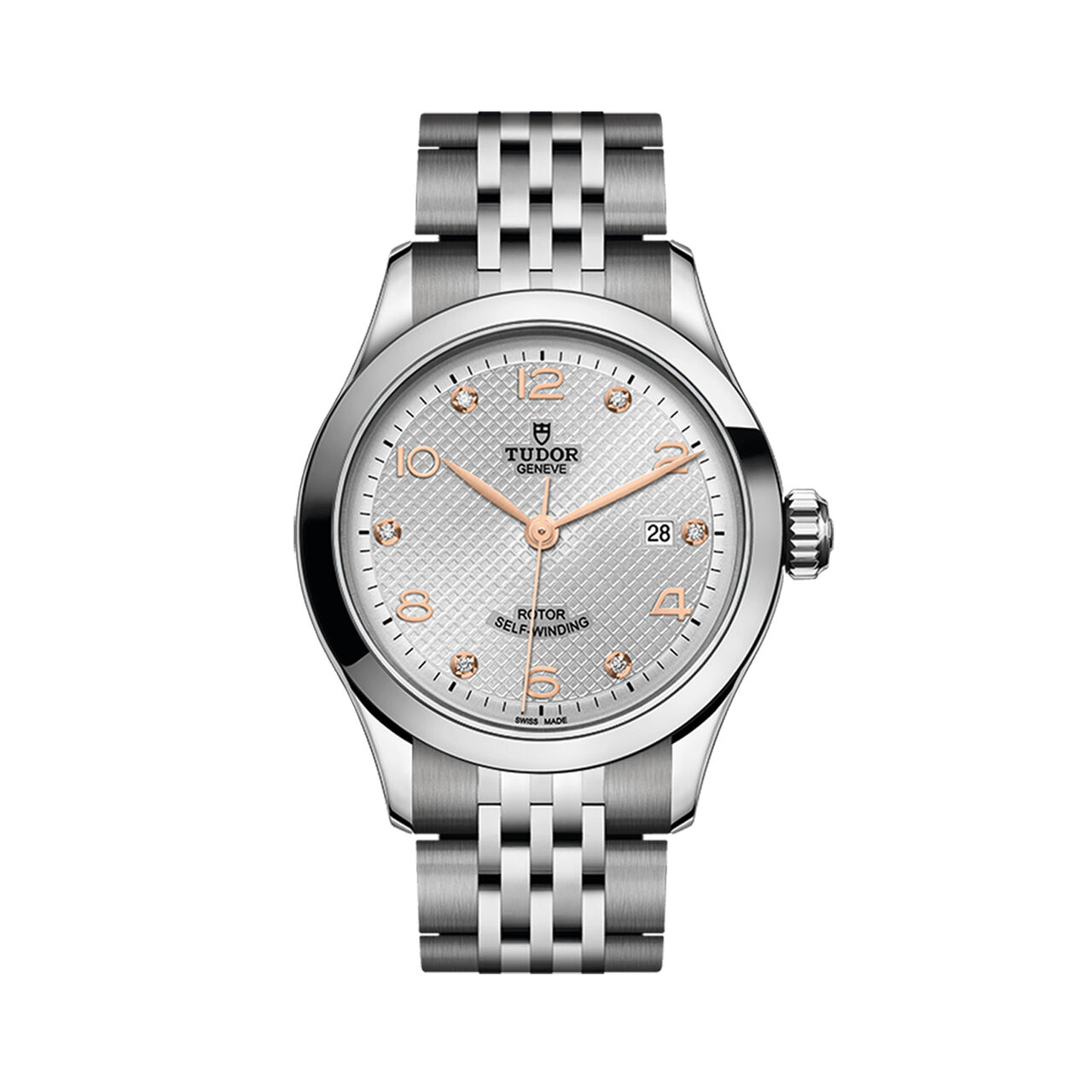 maison birks tudor 1926 28 mm steel case silver diamond set dial steel bracelet m91350 0003 image number 0