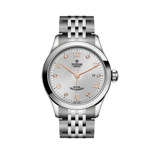 maison birks tudor 1926 28 mm steel case silver diamond set dial steel bracelet m91350 0003 image number 0