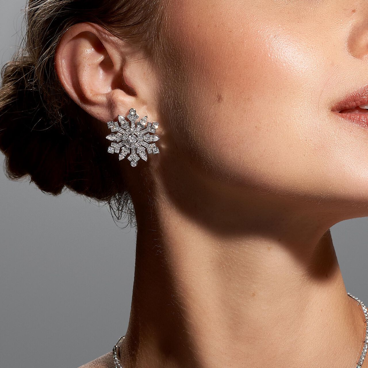 Birks High Jewellery Diamond Stud Earrings on model image number 1