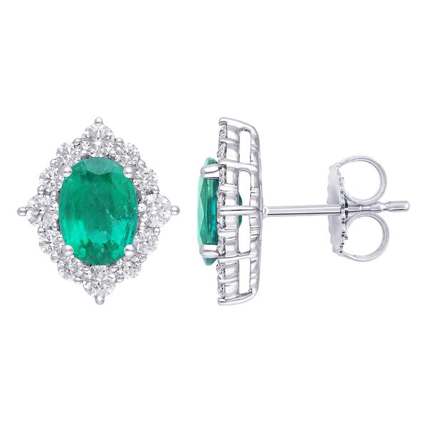 Oval Emerald and Diamond Halo Stud Earrings