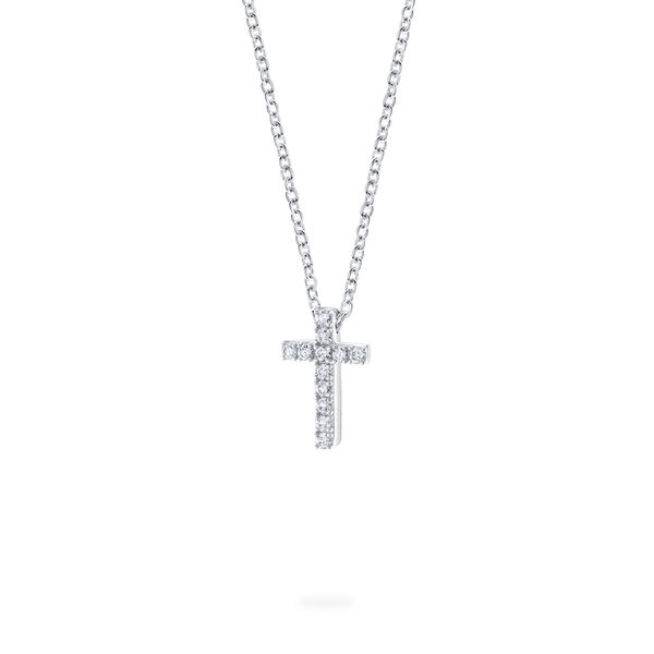 Pendentif en croix or blanc et diamants pour enfants