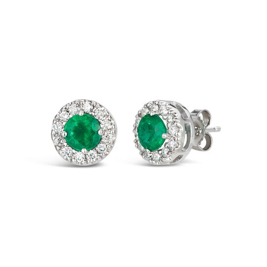 maison birks salon white gold emerald and diamond halo stud earrings ew7929e18kt side image number 1