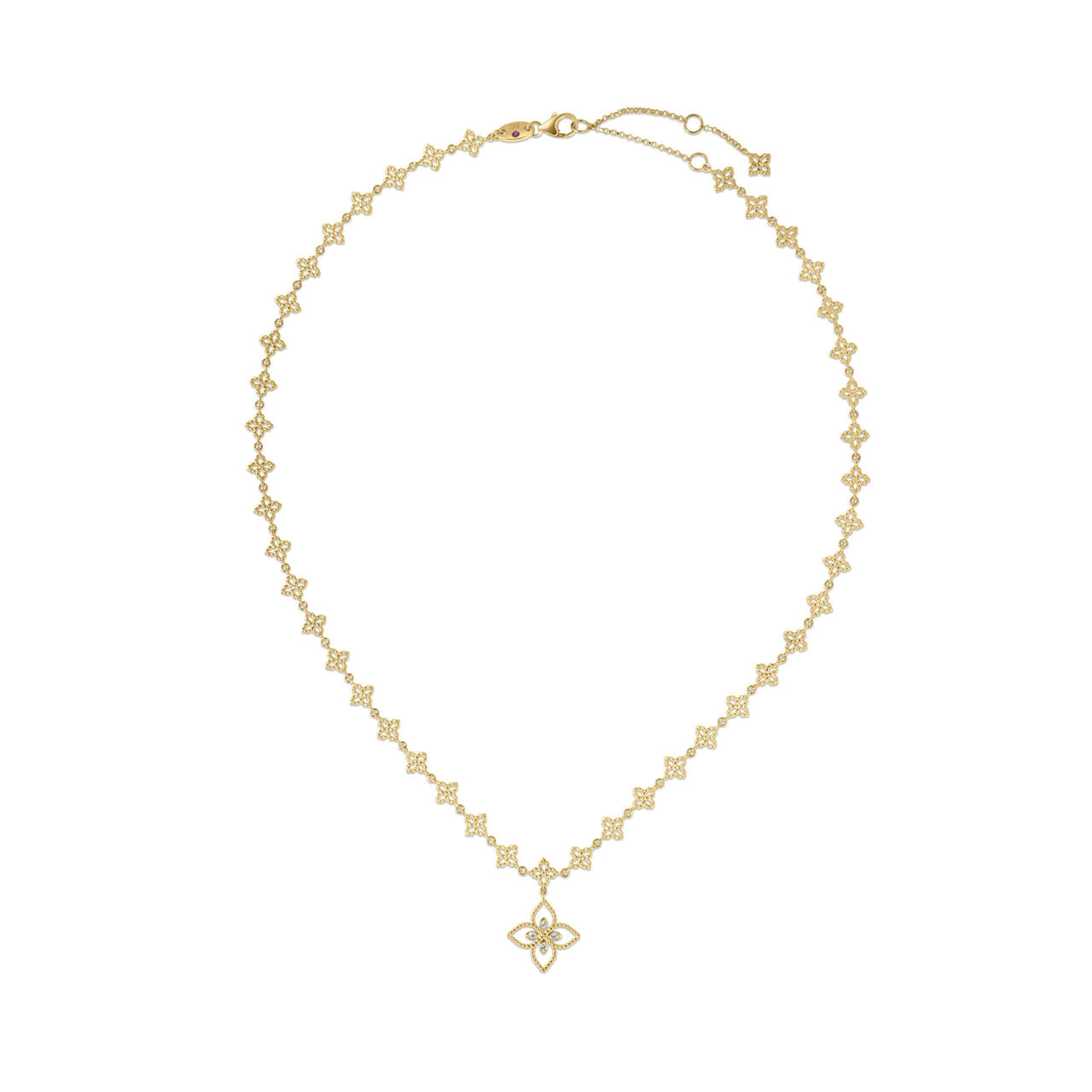 Roberto Coin Principessa Yellow Gold and Diamond Flower Chain Pendant image number 0