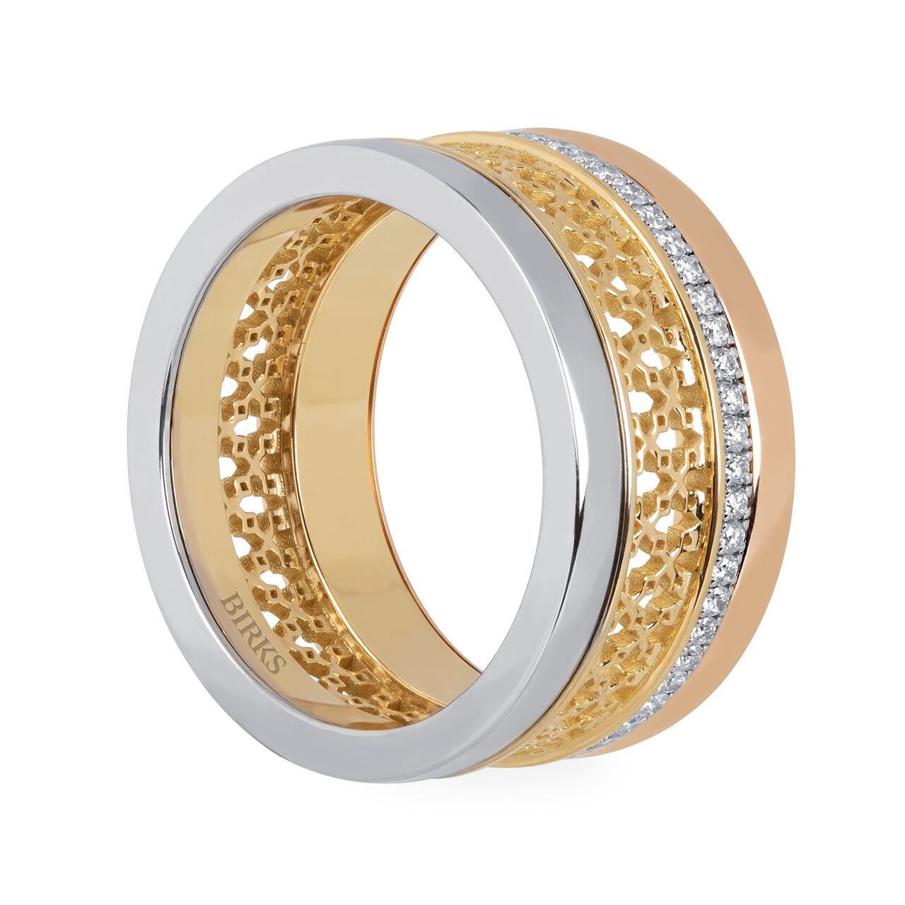 bijoux birks dare to dream diamond tri gold ring image number 1