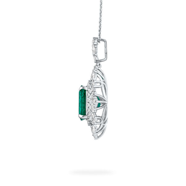 Emerald Cushion-Cut Pendant with Diamonds in White Gold