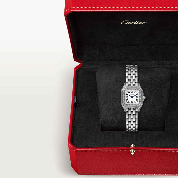 Panthère de Cartier 25 x 20mm quartz en or blanc et diamants, mini modèle