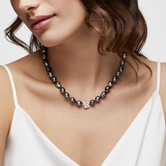 Birks Pearls 8-10mm White Gold Tahitian Necklace on model image number 2