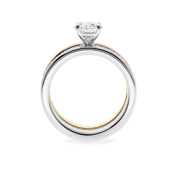 Bague de fiançailles en diamant solitaire, trio d'or