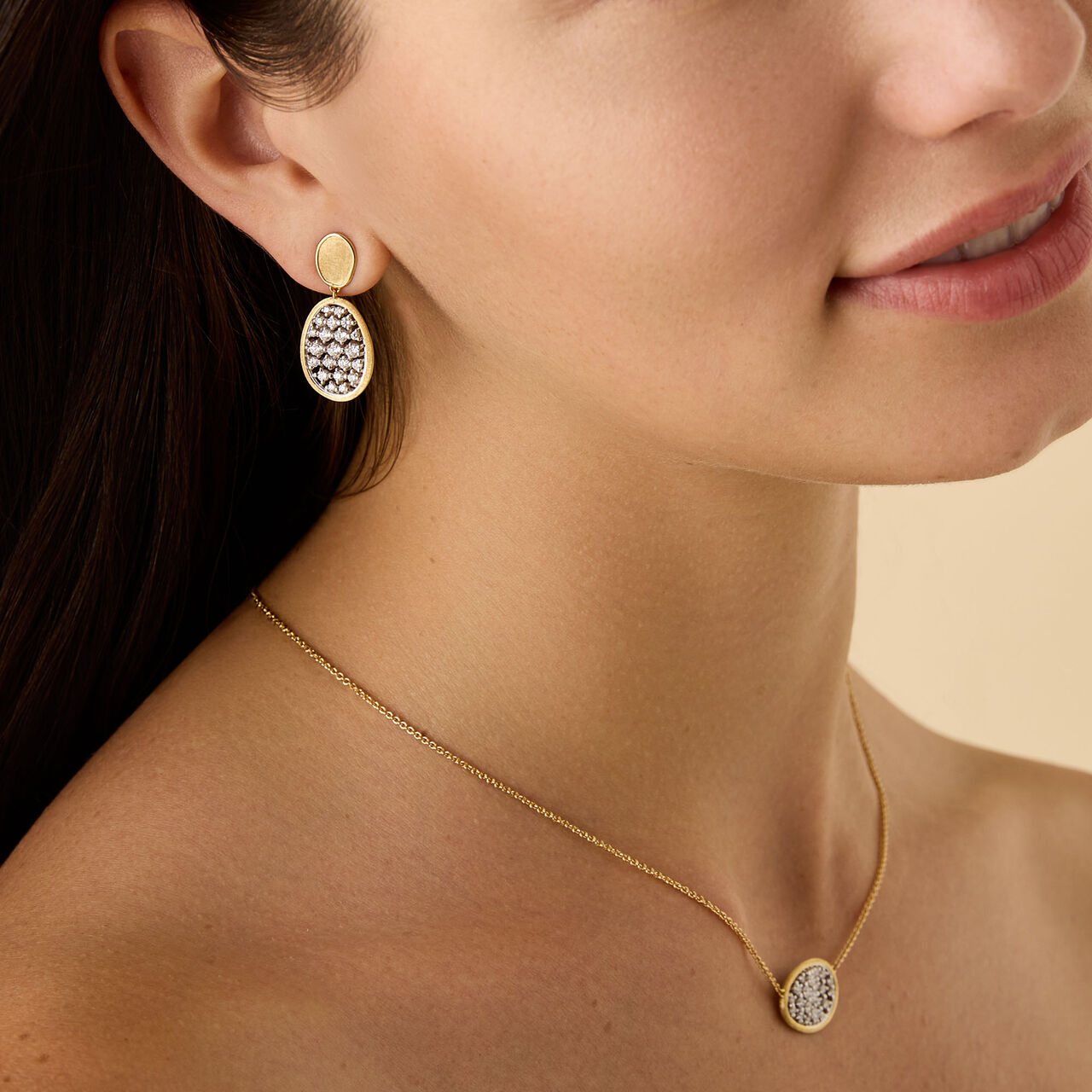 Marco Bicego Lunaria Yellow Gold and Diamond Drop Earrings image number 1
