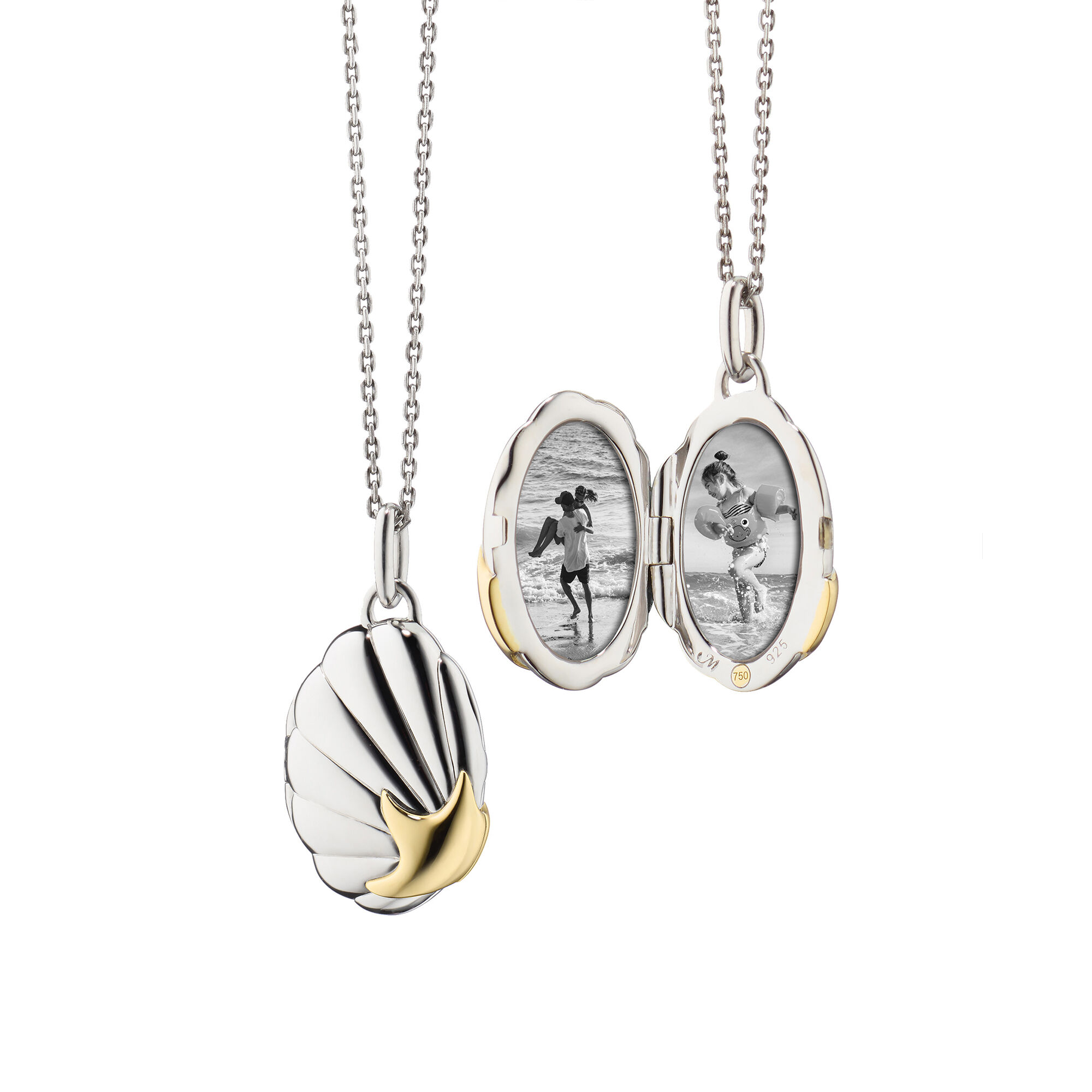 Classic Lockets Silver and Yellow Gold Neptune Shell Pendant