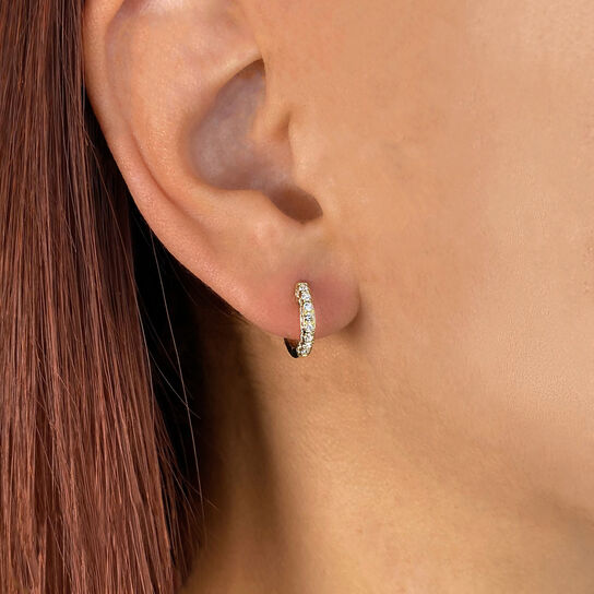 Shy Creation Yellow Gold and Diamond Mini Hoop Earring SC22008539V2 On Model image number 1