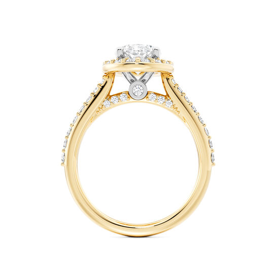 Birks 1879 Yellow Gold Oval Cut Diamond Engagement Ring With Single Halo and Diamond Band image number 1
