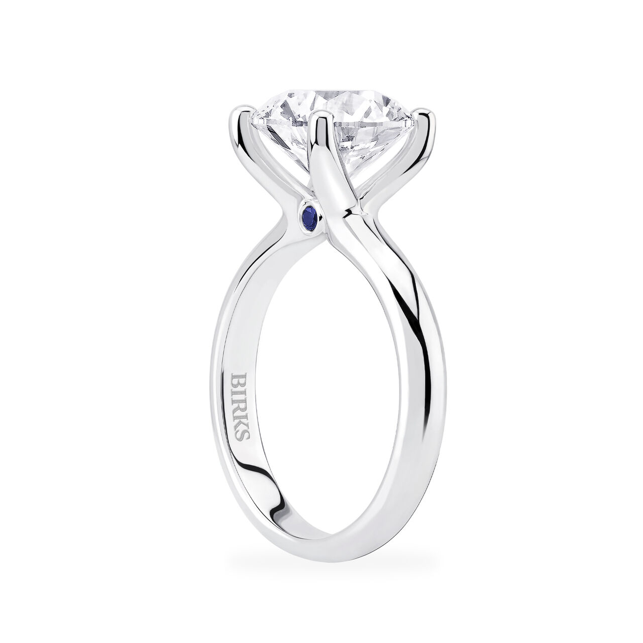 Birks Blue Round Diamond Solitaire Engagement Ring with Sapphire Accent image number 3