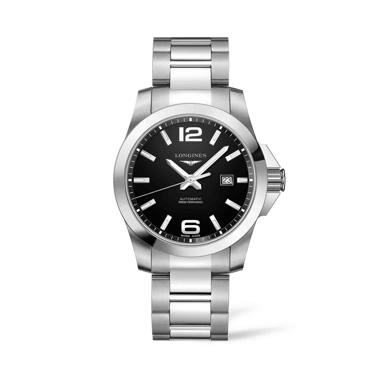 longines conquest 43mm automatic stainless steel lacquered polished black dial l37784586 image number 0