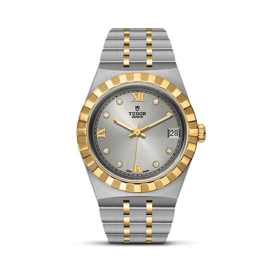 tudor royal 34 mm steel case silver diamond set dial steel and gold bracelet m28403 0002 image number 0