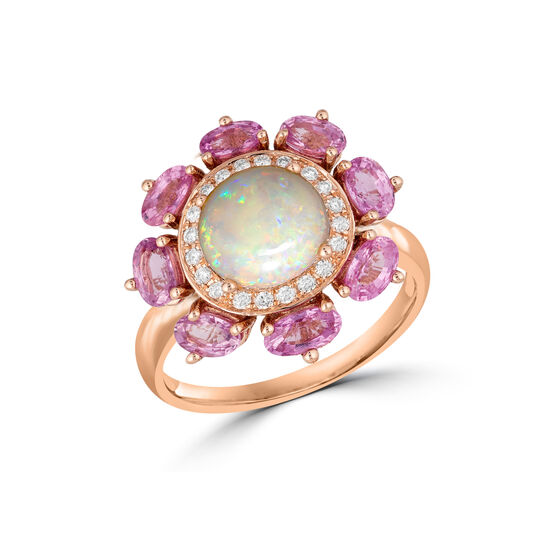 Maison Birks Salon Pink Sapphire and Opal Flower Ring with Diamond Accents RI04054OP Angle image number 1