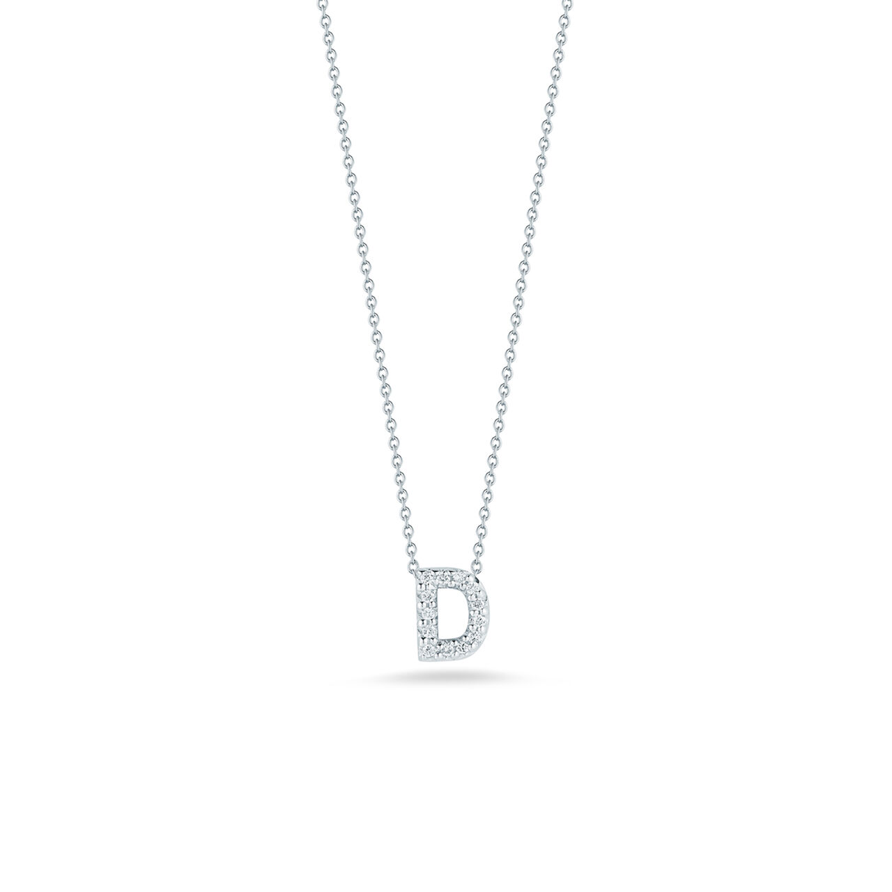 maison birks roberto coin tiny treasures love letter d white gold diamond necklace image number 0
