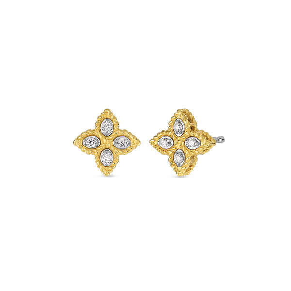 Boucles d'oreilles Princess Flower petites en or jaune ornées de diamants