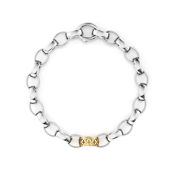 Yellow Gold and Sterling Silver Link Bracelet, 1 Gold Link
