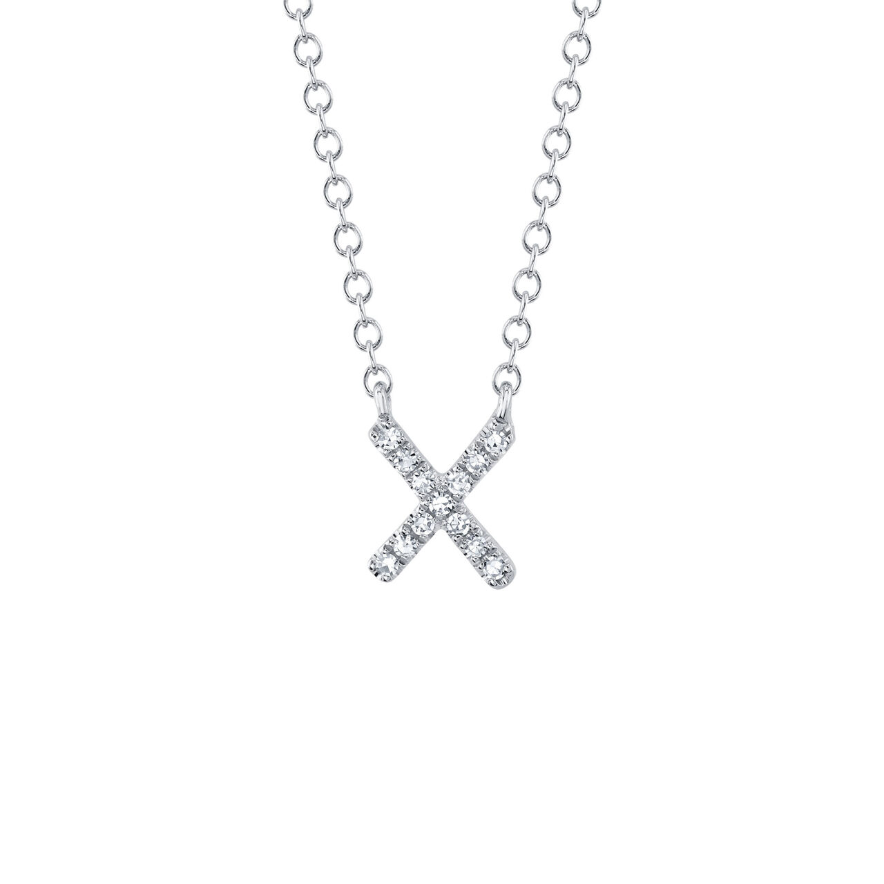 Initials White Gold and Diamond Pavé Letter X Necklace image number 0