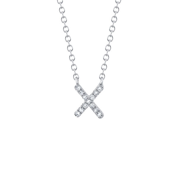 Initials White Gold and Diamond Pav&eacute; Letter X Necklace