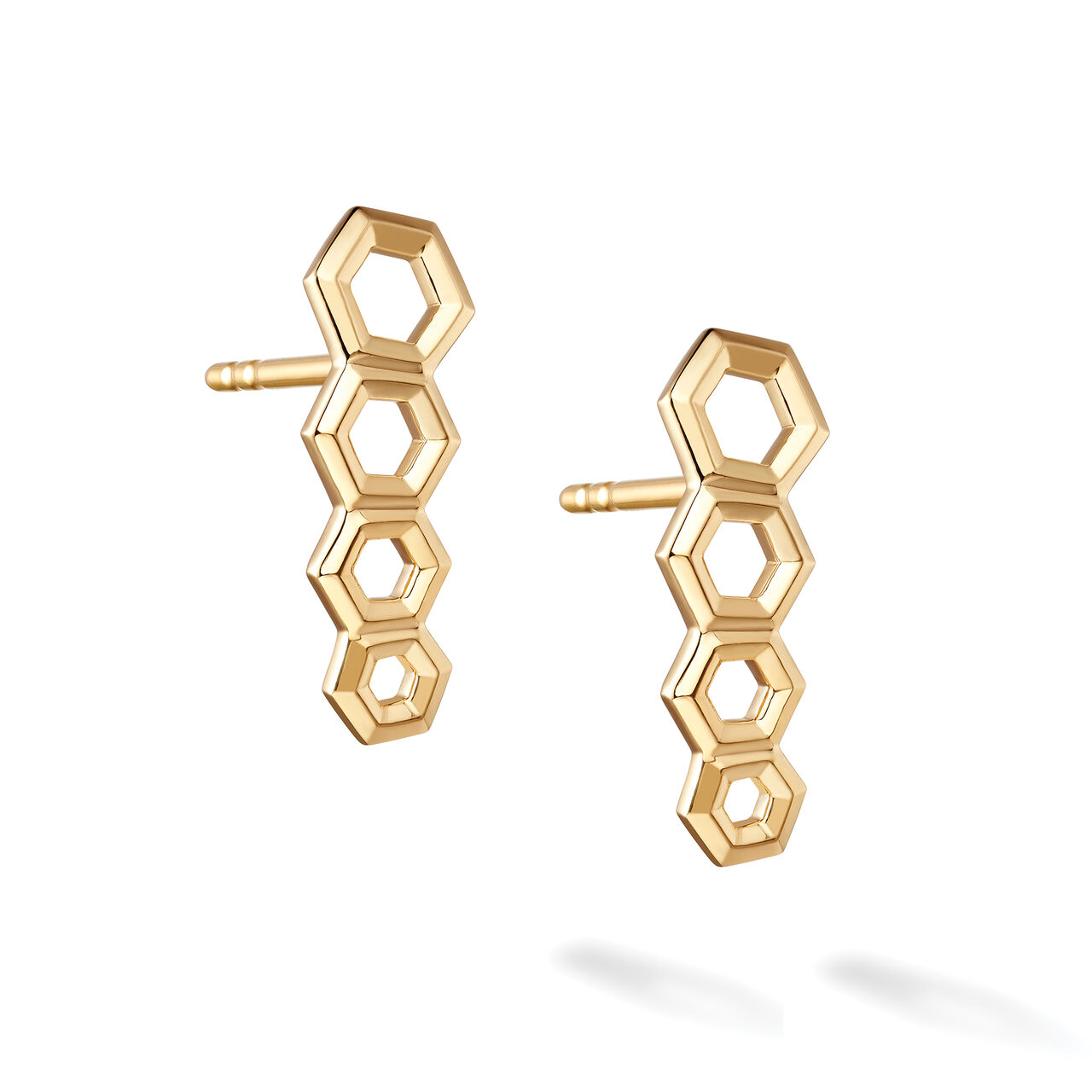 Yellow Gold Hexagons Bar Earrings image number 3