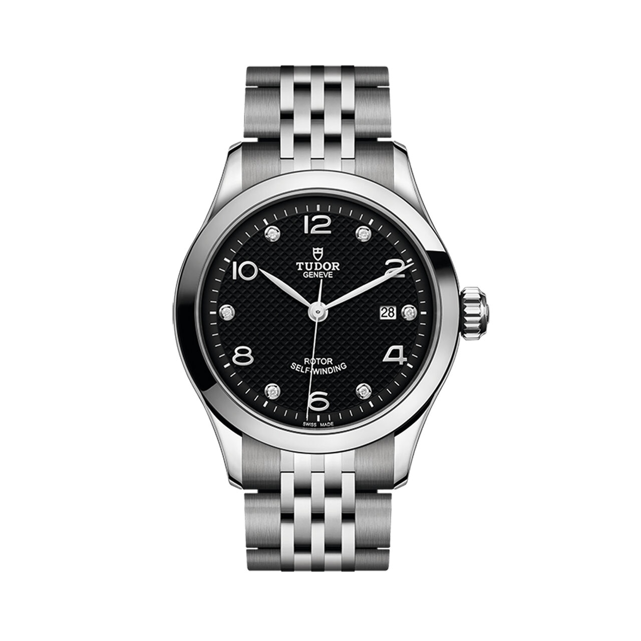 maison birks tudor 1926 28 mm steel case black diamond set dial steel bracelet m91350 0004 image number 0