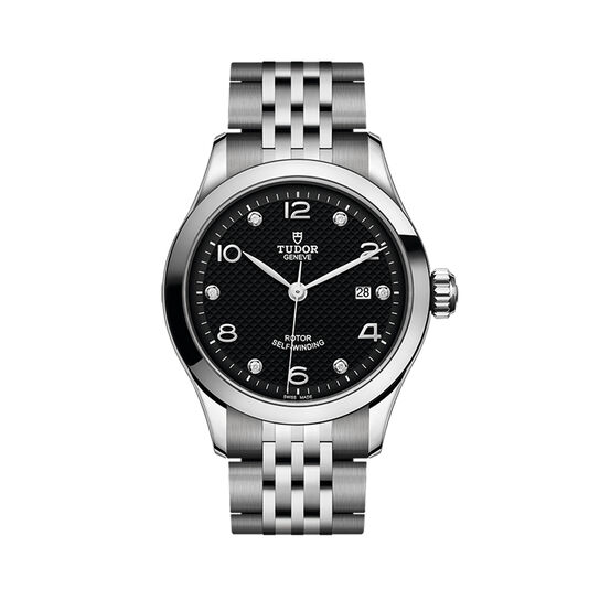 maison birks tudor 1926 28 mm steel case black diamond set dial steel bracelet m91350 0004 image number 0