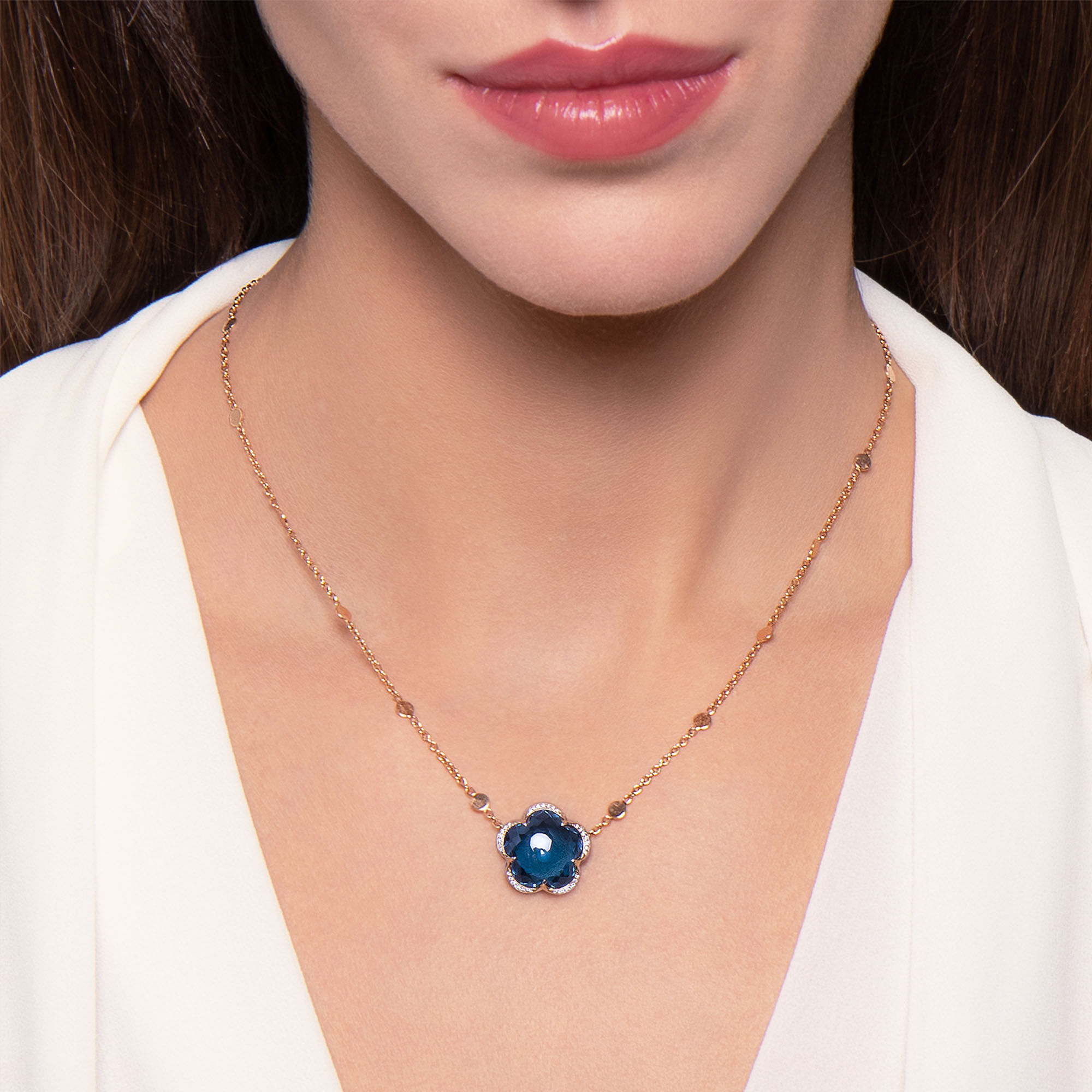 Bon Ton Rose Gold, Blue Topaz and Diamond Pavé Necklace