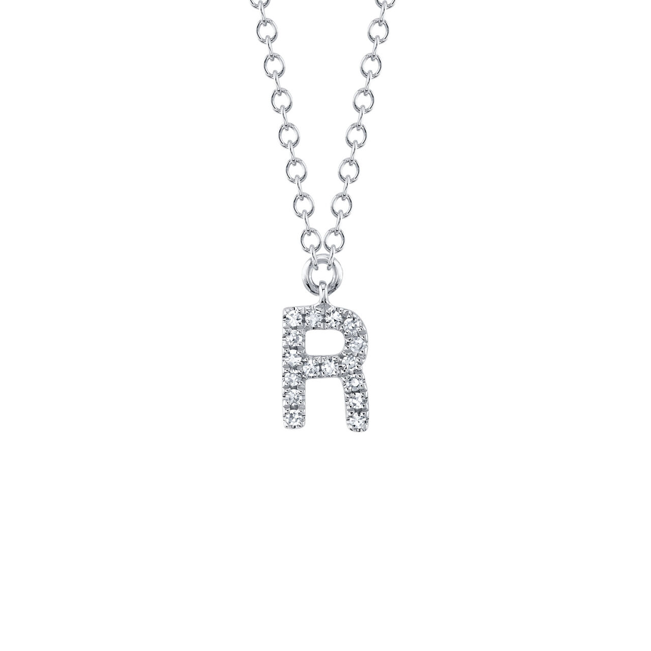 Shy Creation Initials White Gold  and Diamond Pavé Letter R Necklace SC55007903-R image number 0