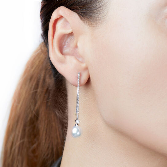 Classic White Gold Pearl and Diamond Earrings image number 1