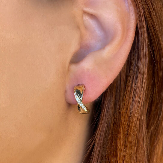 Shy Creation Kate Yellow Gold and Diamond Pavé Hoop Earring SC22008929 On Model image number 1
