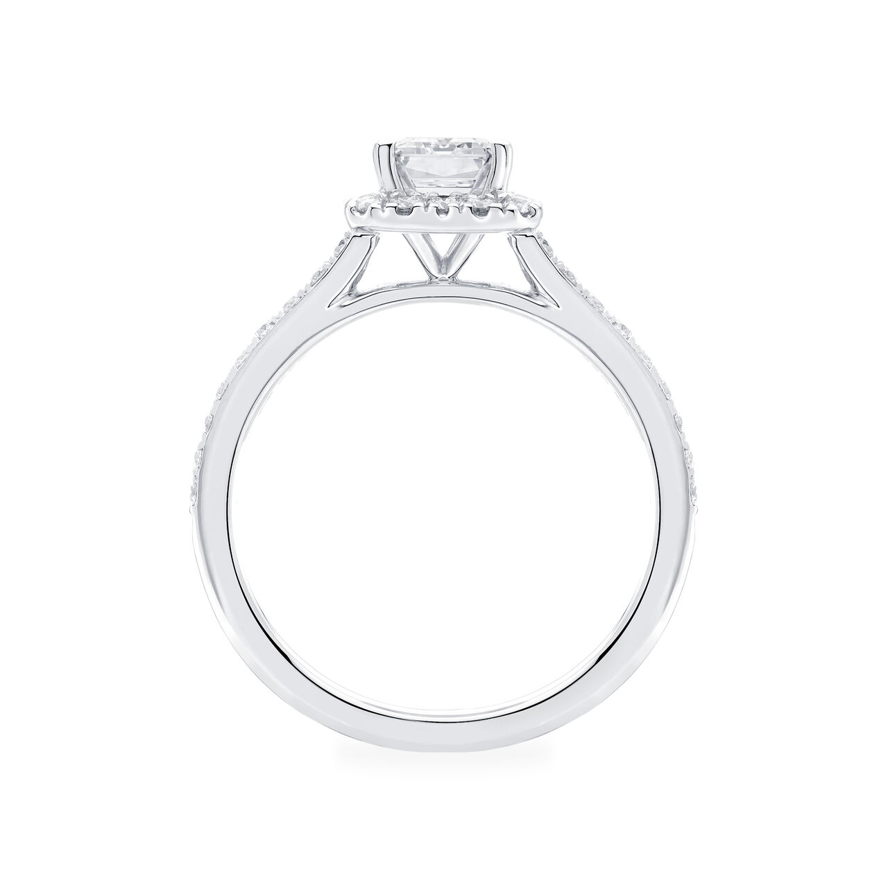 Birks Rosée du Matin Bague de fiançailles avec diamant de coupe émeraude à double halo pavé de diamants image number 2