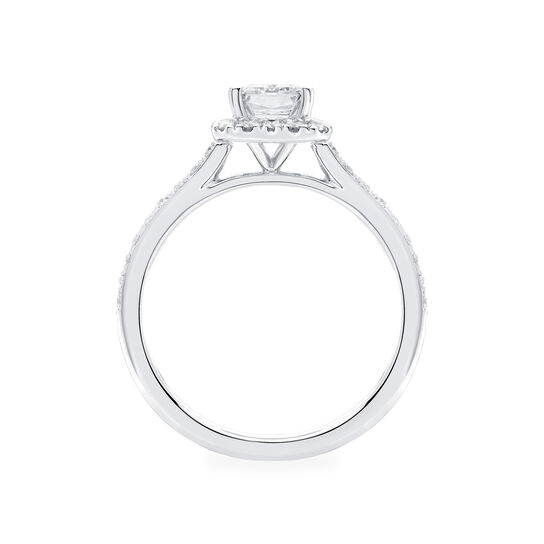 Birks Rosée du Matin Bague de fiançailles avec diamant de coupe émeraude à double halo pavé de diamants image number 2